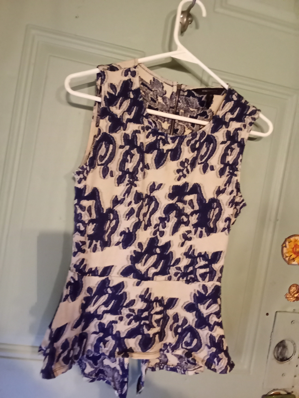 Women's Cream and Navy Floral Sleeveless Dress